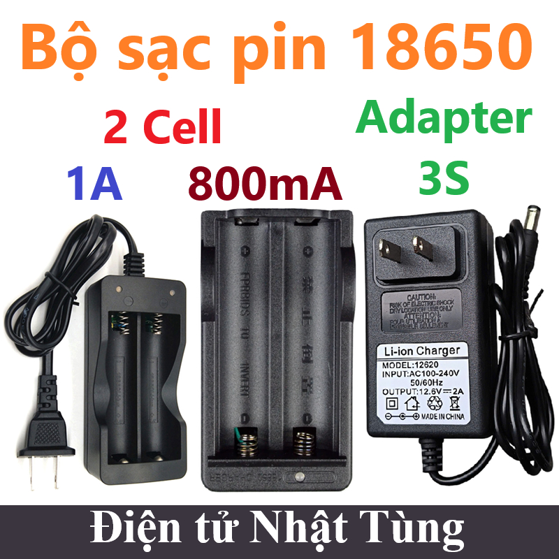 Bộ sạc 2 Cell 18650 4.2V 800mA / 1000mA sạc song song / Nguồn Adapter 3S 12.6V-2A dùng cho mạch 3S