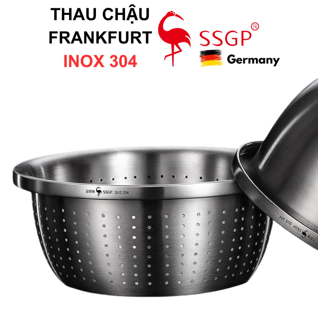 Thau inox 304 SSGP  chậu rổ inox, thau trộn, chậu rửa, thau rổ inox 30cm Thau rổ inox lớn Thau inox