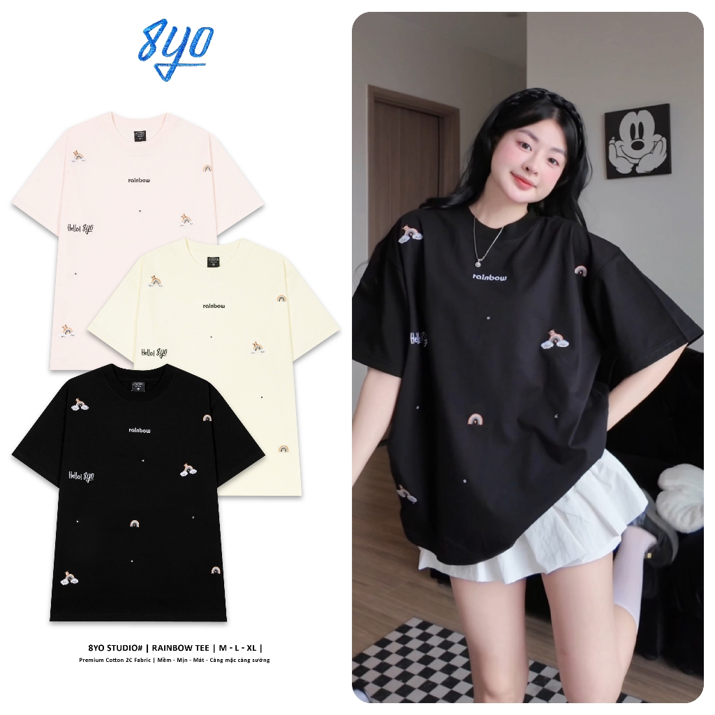 Áo Thun Thêu 8YO RAINBOW Tee Cotton Mềm Mịn Mát - Áo Phông Local Brand Unisex Nam Nữ Form Rộng | BigBuy360 - bigbuy360.vn