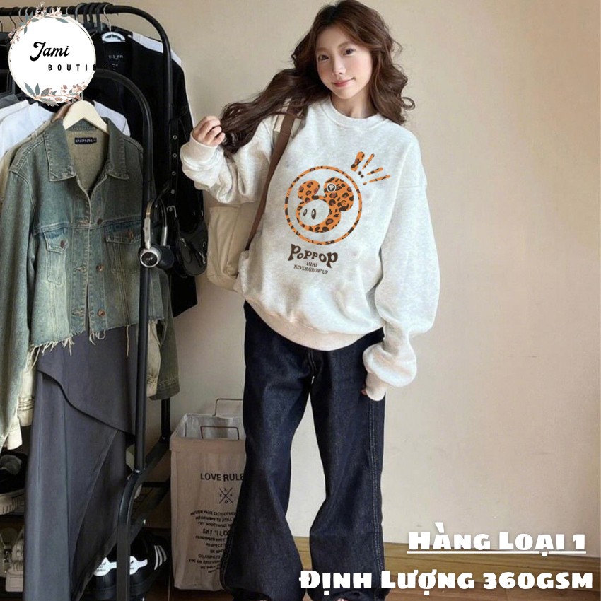 Áo  Sweater  Poppop Hihi  Mascot , Form Rộng, Vải Nỉ Bông Cao Cấp 360gsm, Giặt Không Xù Lông_HD071