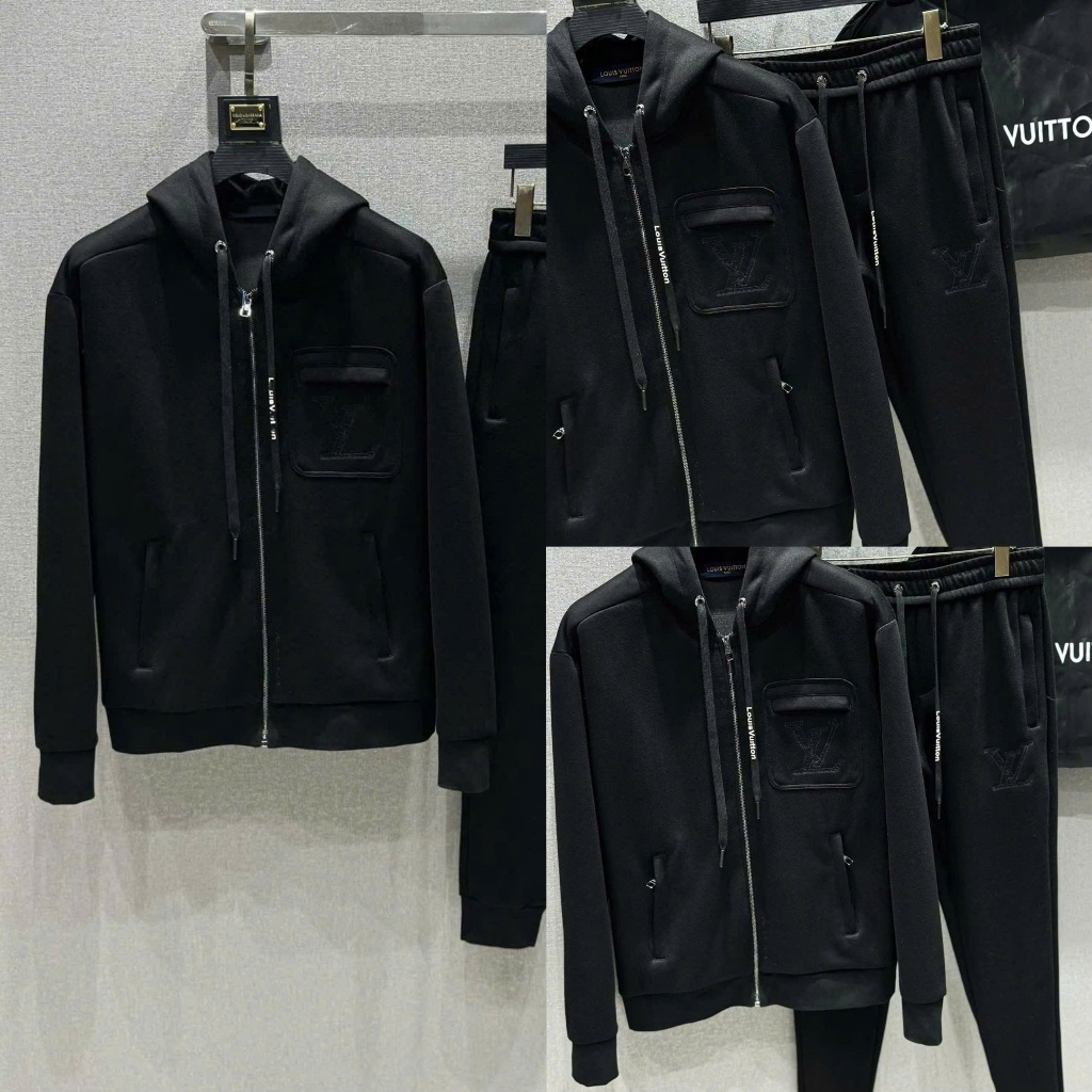 Bộ Quần áo dài tay nam thu đông cao cấp bản li vơ thũ thêu ngực túi đen 2 kiểu chữ cam thêu ngực phối màu xịn xò boy phố