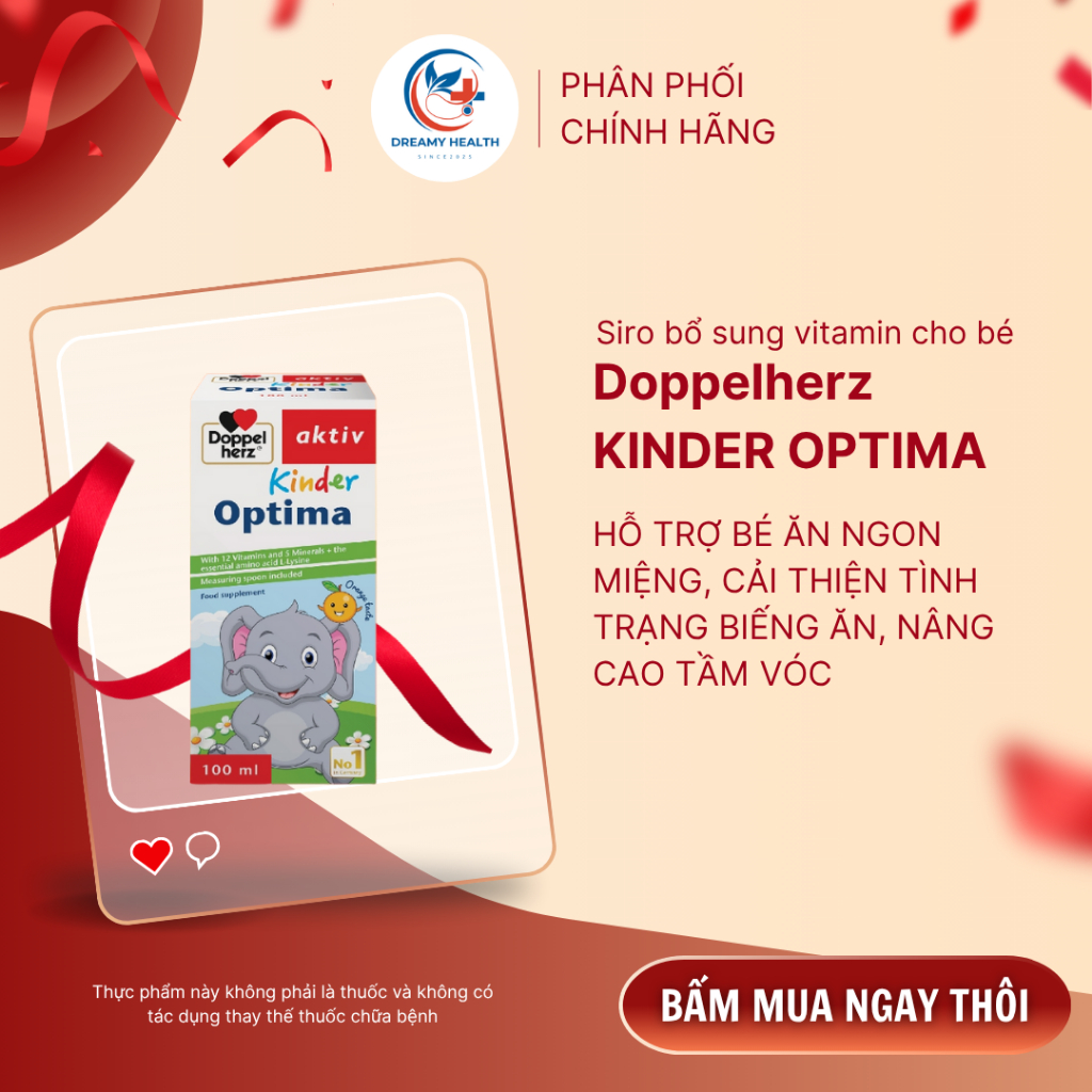 Siro tăng hấp thu, đề kháng khỏe Kinder optima - 100ml cho bé phát triển toàn diện.