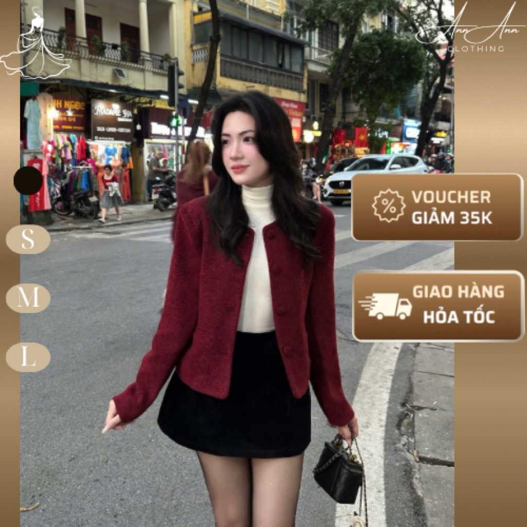 Ann Ann Clothing- Áo dạ đỏ, Áo dạ đỏ đô sang chảnh, lịch sự. Áo dạ tweed màu đỏ đô đi chơi đi làm ho