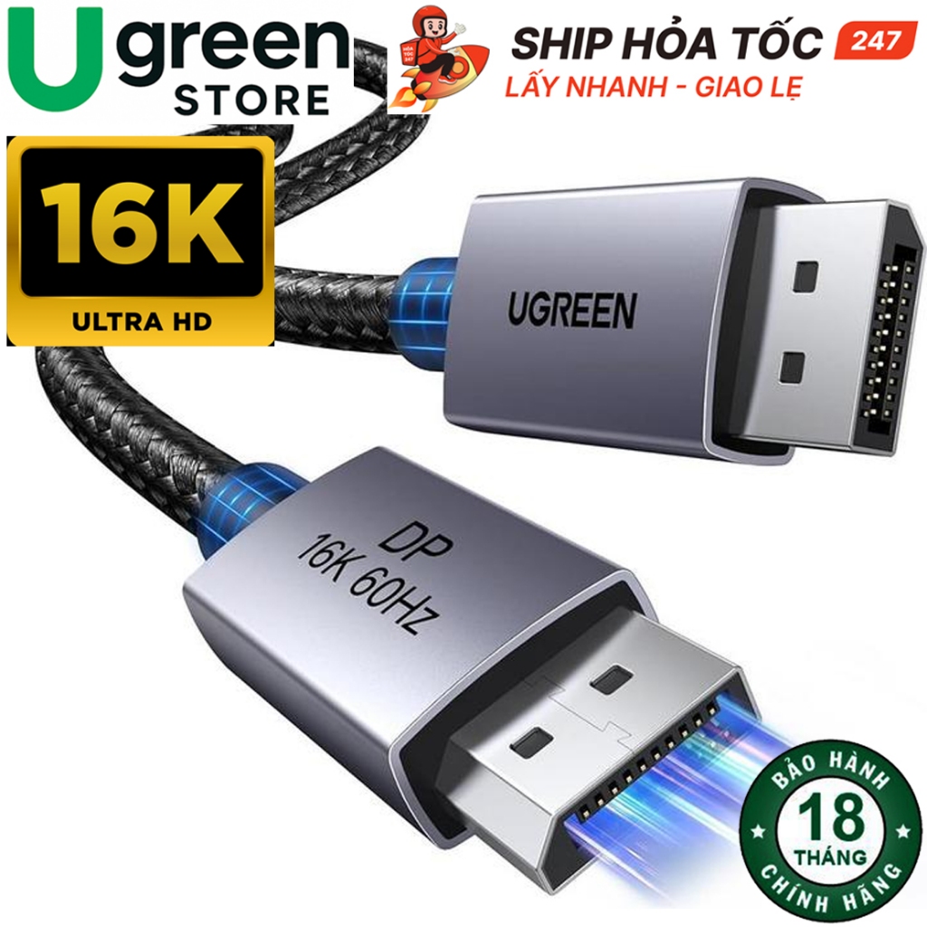 CÁP DISPLAYPORT 2.1 UGREEN DP118 – HỖ TRỢ 16K@60Hz – BĂNG THÔNG 80Gbps – CHUẨN VESA