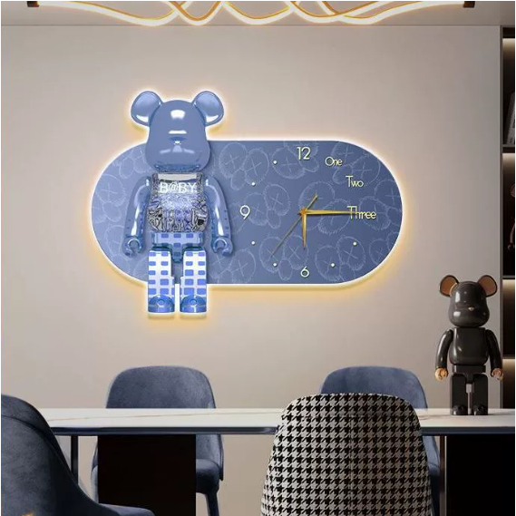 Tranh đồng hồ treo trường decor gấu beabrick,Treo phòng khách kết hợp tráng gương sang trọng