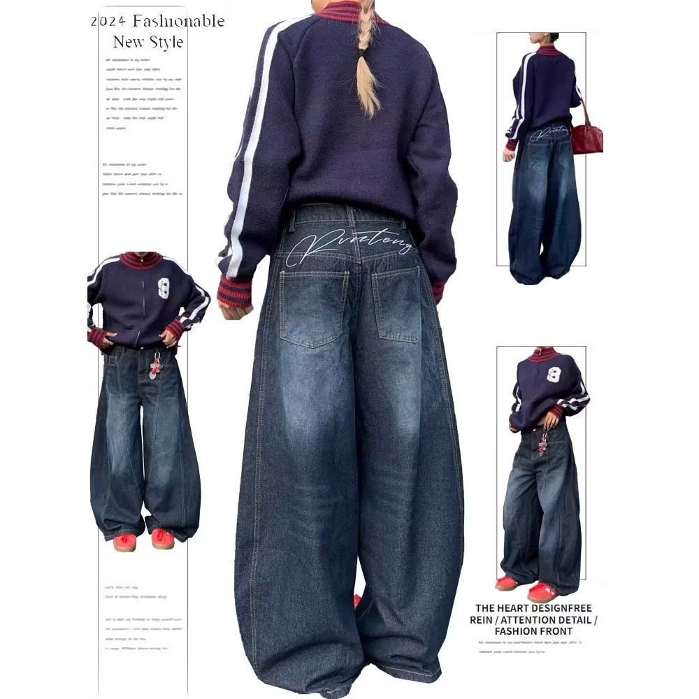 Quần baggy jean nam nữ phom Unisex ống bí thêu chữ sau mông cực Hot | BigBuy360 - bigbuy360.vn