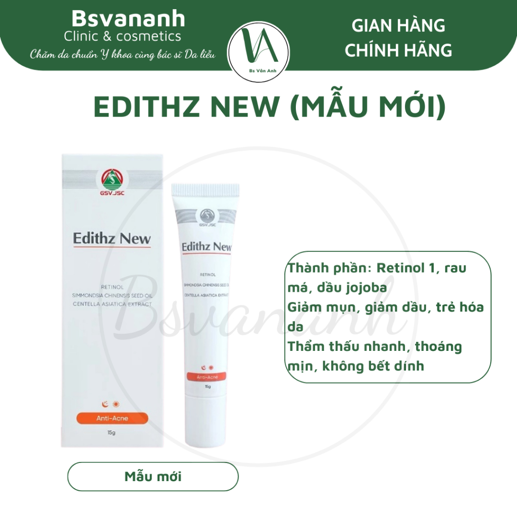 Edithz new 15gr - Retinol 1% trẻ hóa, giảm thâm, giảm mụn căng bóng da dranhvu