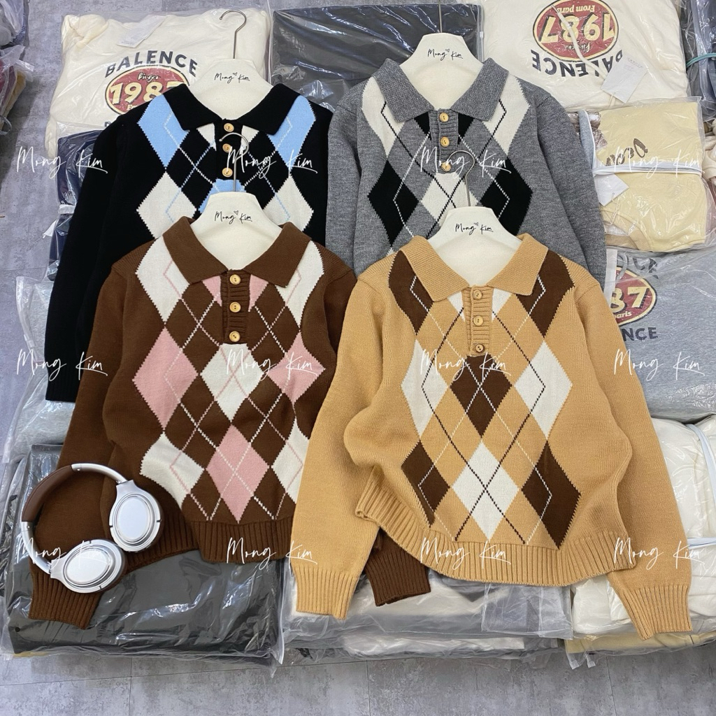 【F18.STUDIO】 #040 Áo polo len trám cho nữ mùa đông ấm áp