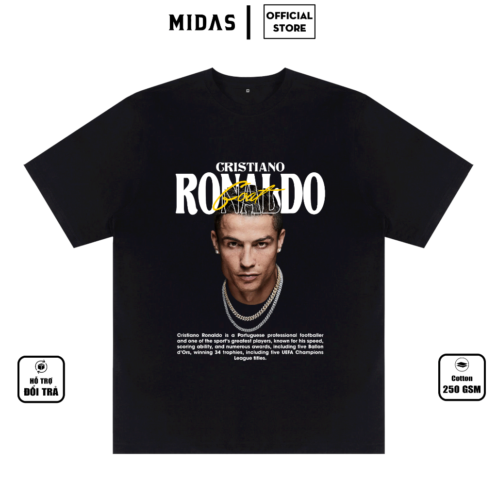 Áo Thun Ronaldo, Áo Thun CR7, Áo Thun In Hình Ronaldo Goat Chất Liệu Cotton 250 GSM, Co Giãn 4 Chiều