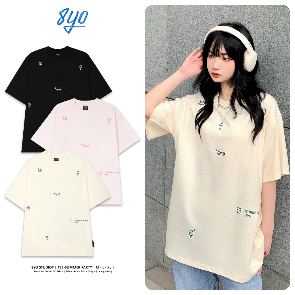 Áo Thun Thêu 8YO SUMMER PARTY Tee Cotton Mềm Mịn Mát - Áo Phông Local Brand Unisex Nam Nữ Form Rộng