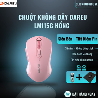 Chuột Không Dây Chuột DAREU LM115G Màu Hồng Chuột Máy Tính Siêu Yên Tĩnh Siêu Êm DPI Chỉnh Nhanh Cầm Ôm Tay Chống Mỏi