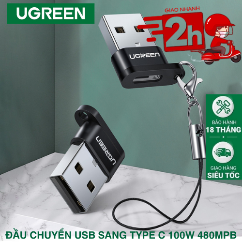 Đầu chuyển USB 2.0 Sang Type C Ugreen Dùng Sạc 100W Truyền Dữ Liệu 480Mbp - Bh 18 Tháng