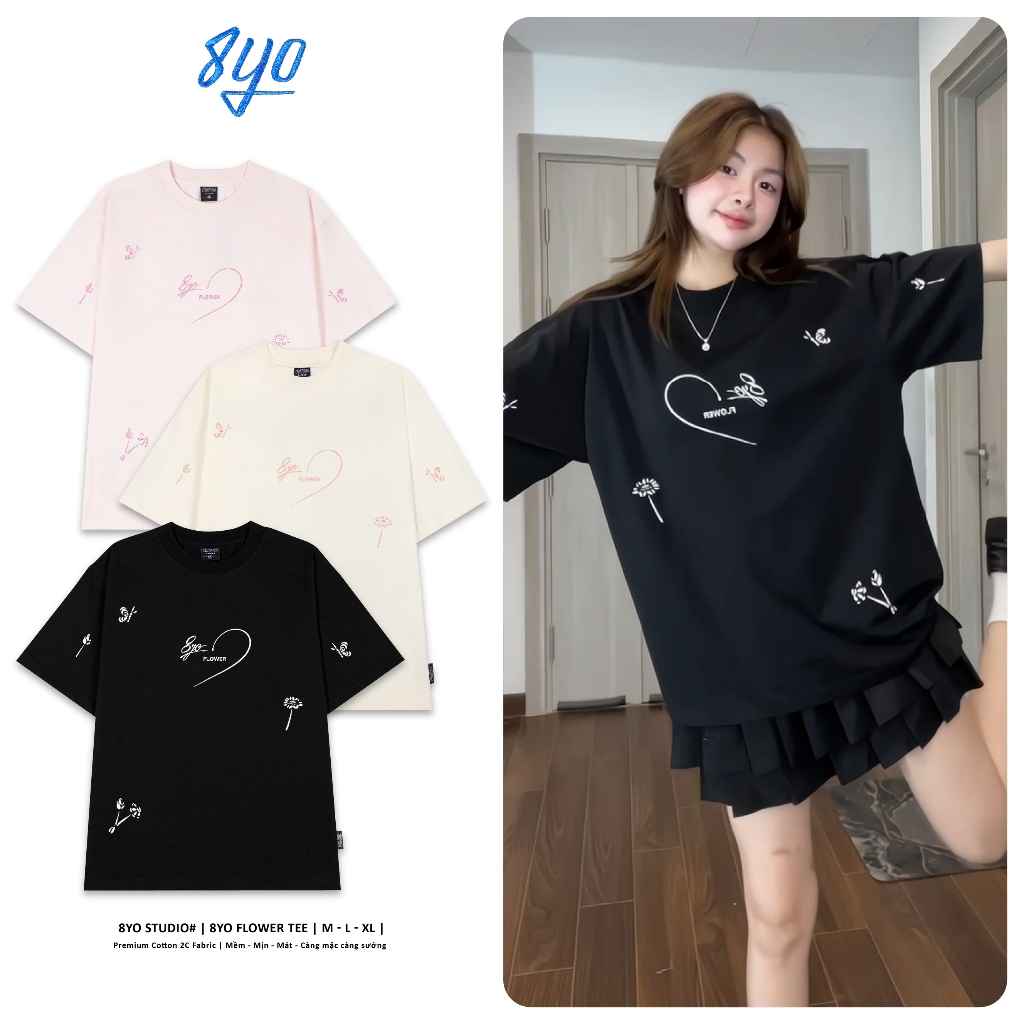 Áo Thun Thêu 8YO FLOWER Tee Cotton Mềm Mịn Mát - Áo Phông Local Brand Unisex Nam Nữ Form Rộng | BigBuy360 - bigbuy360.vn