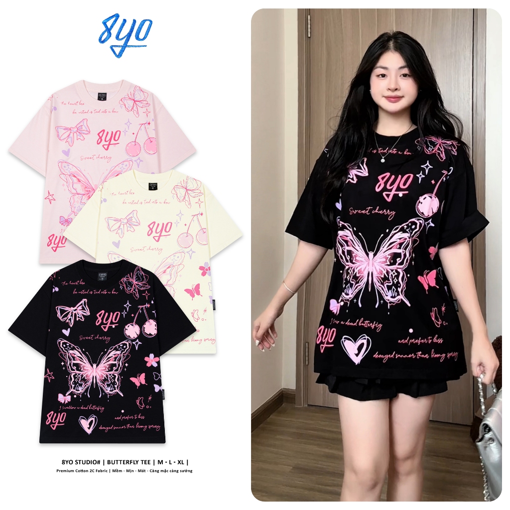 Áo Thun 8YO BUTTERFLY Tee Cotton Mềm Mịn Mát - Áo Phông Local Brand Unisex Nam Nữ Form Rộng | BigBuy360 - bigbuy360.vn