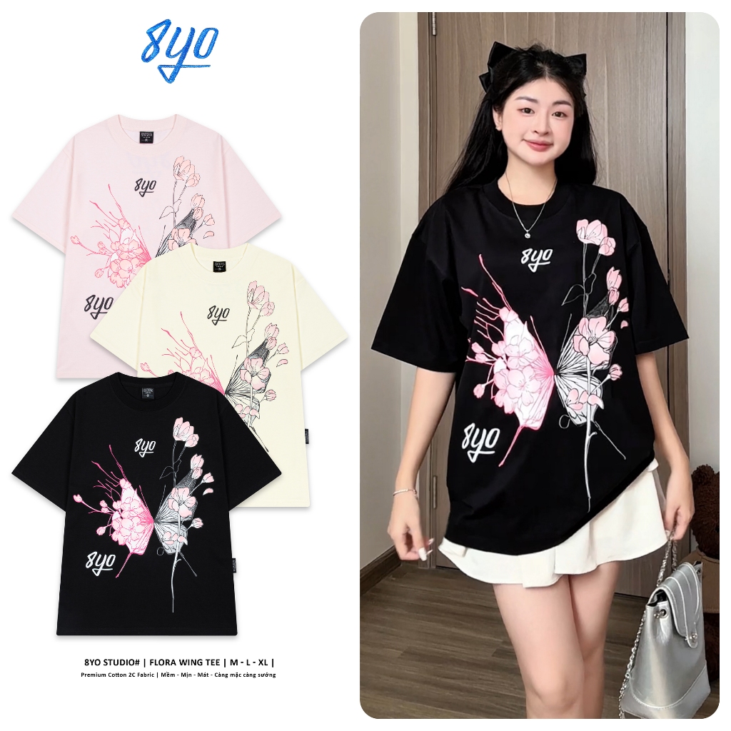  Áo Thun 8YO FLORA WING Tee Cotton Mềm Mịn Mát - Áo Phông Local Brand Unisex Nam Nữ Form Rộng 