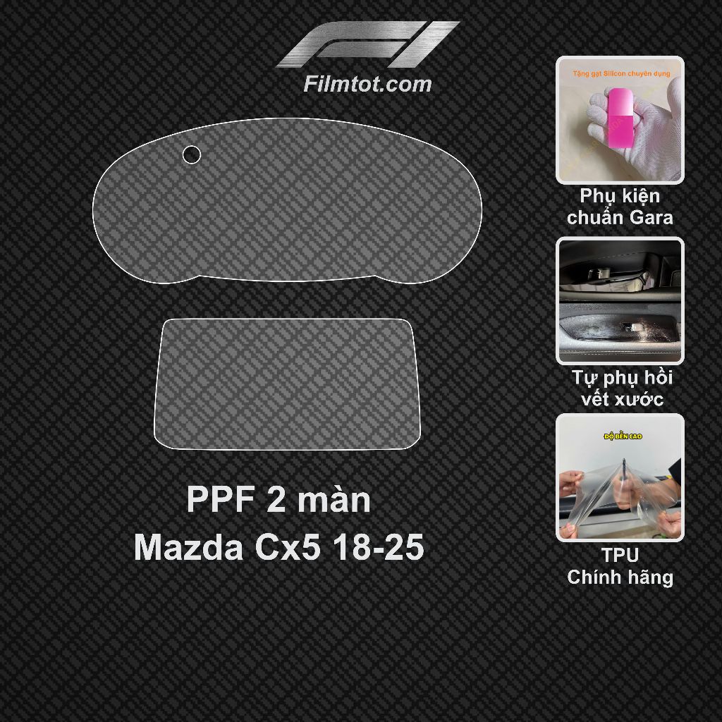 Mazda CX5 18-25: FIlm PPF 2 màn Công tơ mét + giải trí - Chống xước màn hình, che vết xước cũ