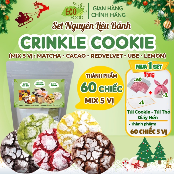 Set làm bánh Crinkle Cookie - EcoFood nguyên liệu làm bánh quy Crinkle Mix 5 vị thành phẩm 60 chiếc