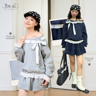  LOLLIE STUDIO - Set Áo nỉ trễ vai pha ren  Chân váy nỉ cạp chun có quần bảo hộ Hae-in TKP247 TKC68 