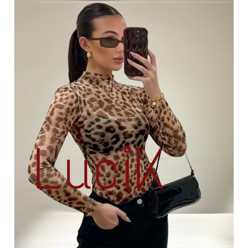 009(Có Bigsize) Áo thun lưới tay dài hoạ tiết beo cá tính-Slay (ko lót)