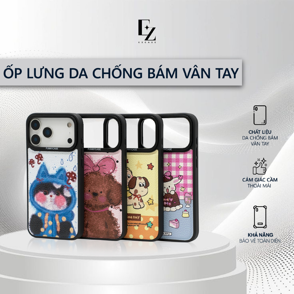 Ốp Lưng Da Cao Cấp Ez Case - Thiết Kế Hoạt Hình Cute - Viền Dày Chống Sốc Cho IPHONE 17/16/15/14