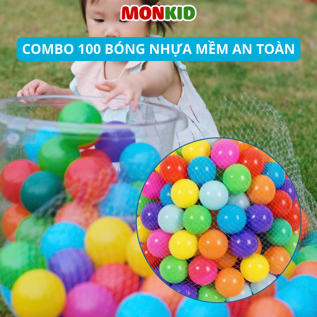 Combo 100 Quả Bóng Nhựa Đa Sắc MONKID Bóng Nhựa An Toàn Cho Bé, Phù Hợp Cho Quây Bóng, Lều Bóng