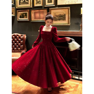 DN1 ĐẦM NHUNG KIM TUYẾN TAY DÀI ĐI CHƠI, ĐI ĂN CƯỚI, ĐẦM ĐỎ ĐI TIỆC CUỐI NĂM, ĐẦM TẾT, ĐẦM NOEL GIÁNG SINH