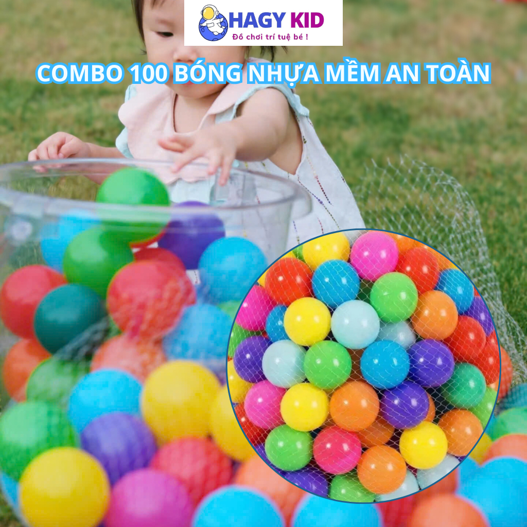 Combo 100 Quả Bóng Nhựa Đa Sắc HAGY Bóng Nhựa An Toàn Cho Bé, Phù Hợp Cho Quây Bóng, Lều Bóng
