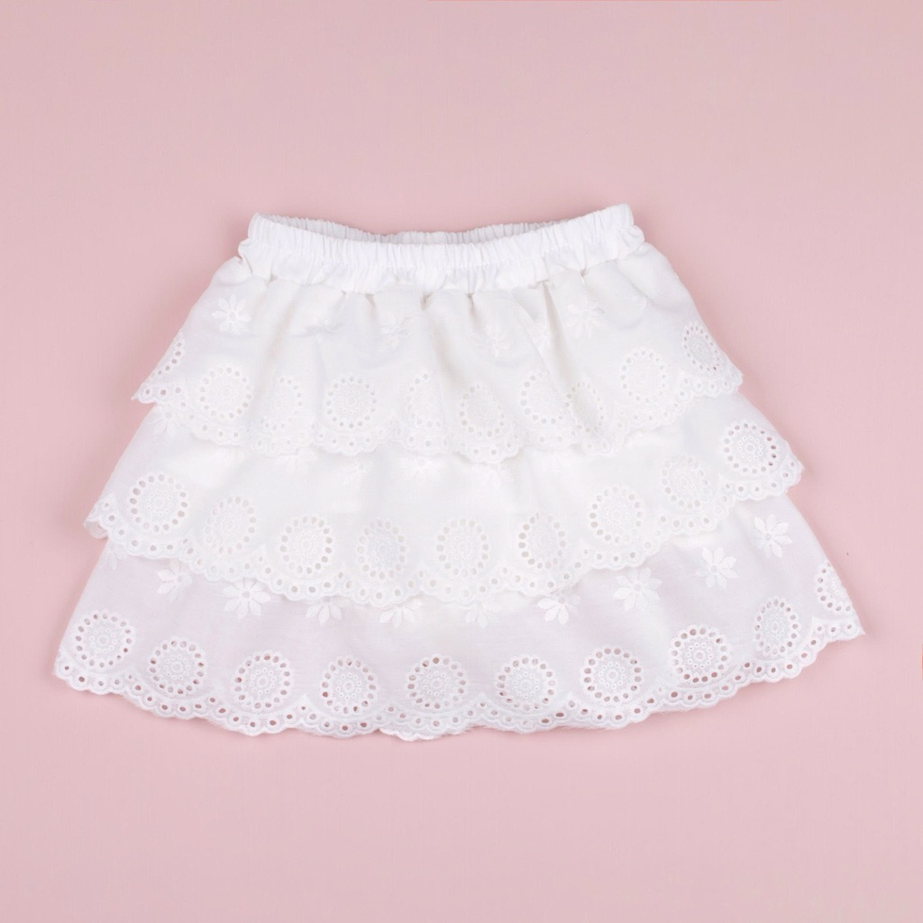 Chân váy cho bé gái, chân váy ren trắng 3 tầng cho bé 2-10 tuổi (14-40kg)