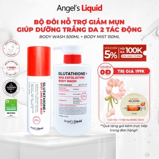  Bộ Đôi Sữa Tắm + Xịt Giảm Mụn Giúp Dưỡng Trắng Da 2 Tác Động Angel's Liquid Glutathione + BHA 