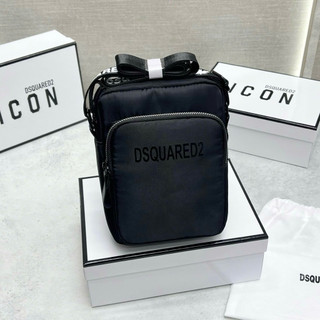 [Full Box]Túi đeo chéo nam nữ Dsq2 dập logo cao su dây dệt chữ trắng chạy dòng