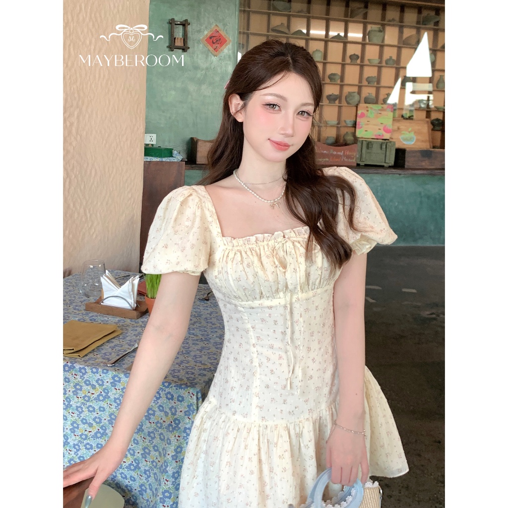 MAYBEROOM® Váy hoa dáng ngắn chiết eo tay bồng cổ vuông xoè nhẹ xinh SIMILAR DRESS | BigBuy360 - bigbuy360.vn