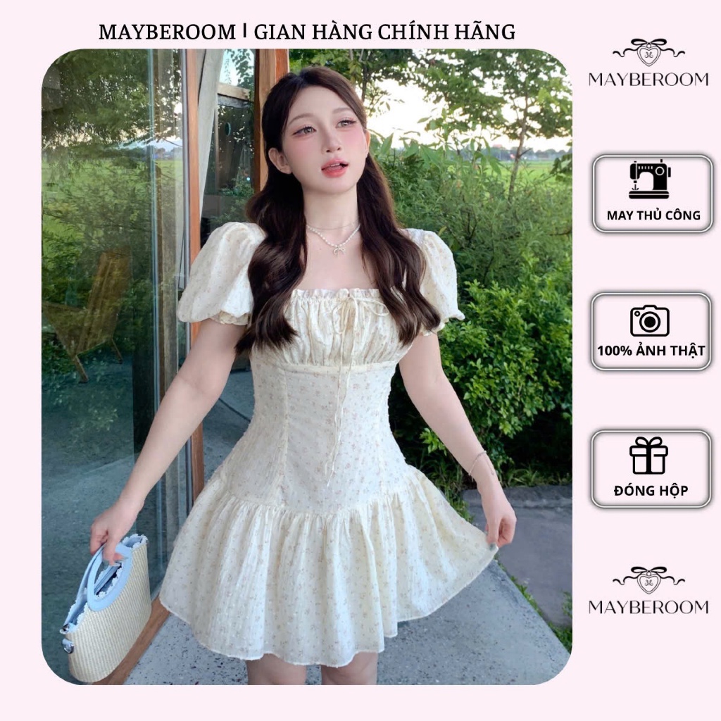 MAYBEROOM® Váy hoa dáng ngắn chiết eo tay bồng cổ vuông xoè nhẹ xinh SIMILAR DRESS | BigBuy360 - bigbuy360.vn