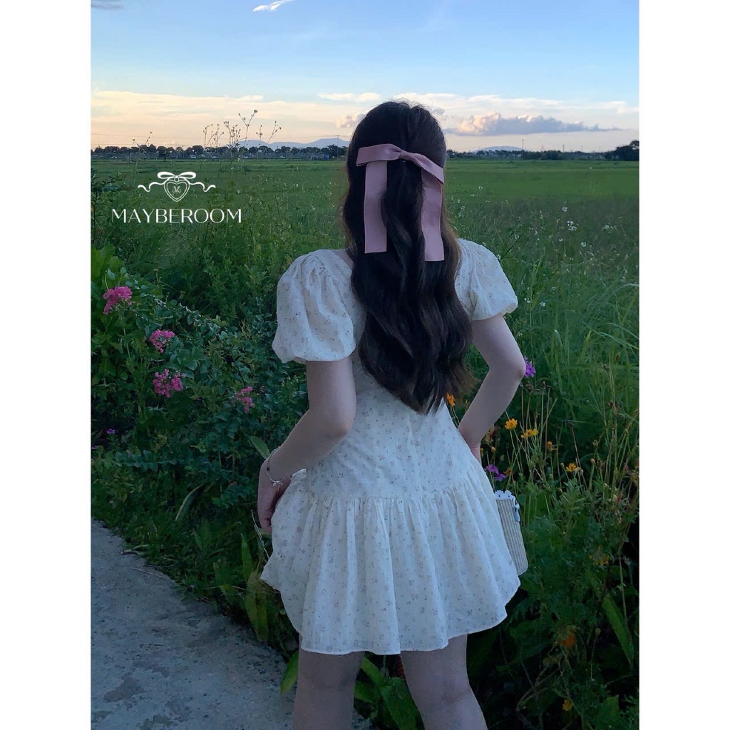 MAYBEROOM® Váy hoa dáng ngắn chiết eo tay bồng cổ vuông xoè nhẹ xinh SIMILAR DRESS | BigBuy360 - bigbuy360.vn
