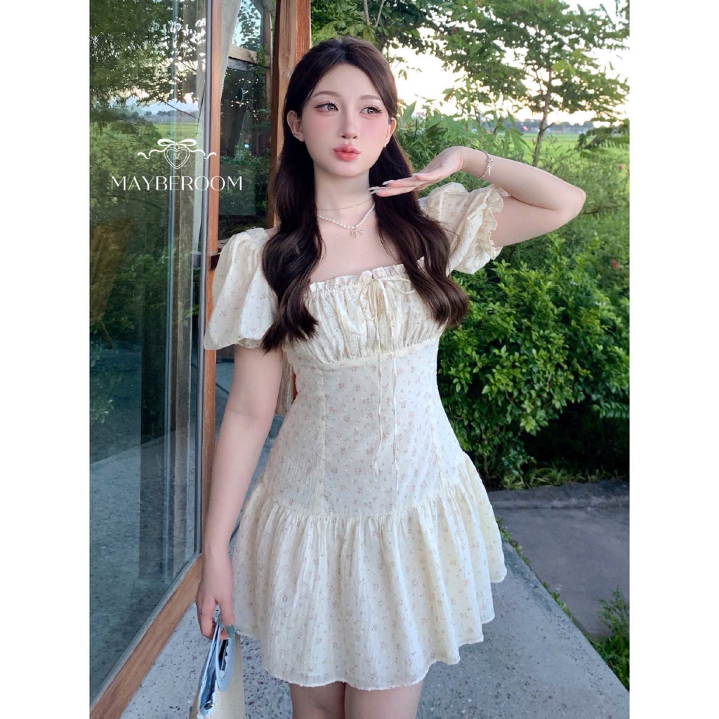 MAYBEROOM® Váy hoa dáng ngắn chiết eo tay bồng cổ vuông xoè nhẹ xinh SIMILAR DRESS | BigBuy360 - bigbuy360.vn
