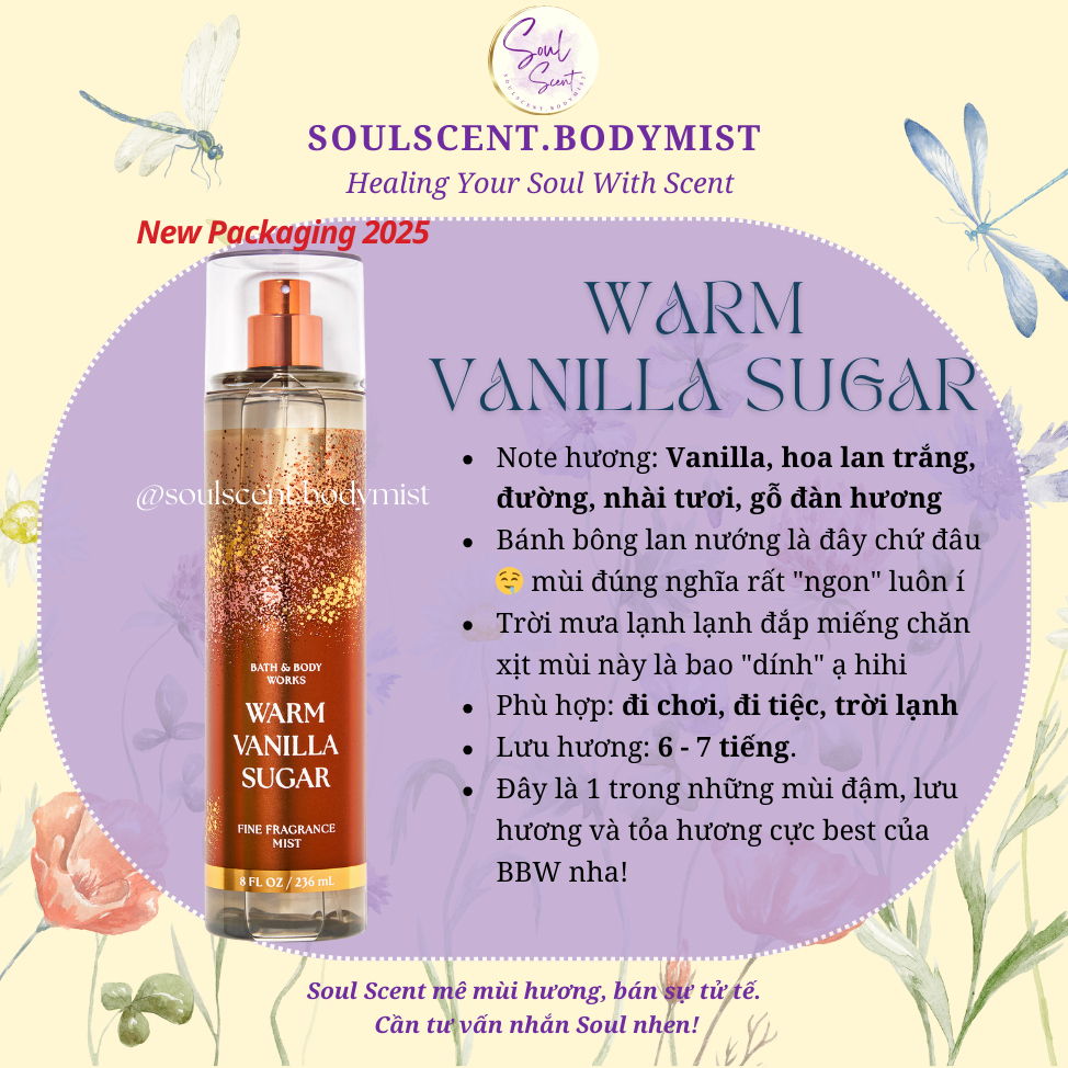 WARM VANILLA SUGAR Body mist xịt thơm toàn thân Bath & Body Works (AUTH Mỹ) | Soul Scent