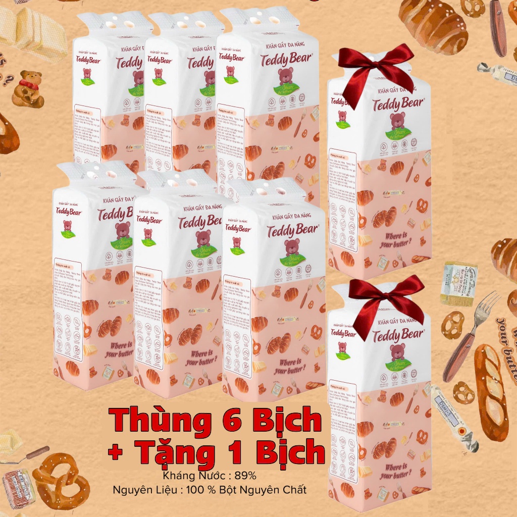 Giấy rút đáy TEDDY BEAR Treo Tường Giấy Vệ Sinh Đa Năng 4 LỚP 1280 TỜ và 900 TỜ Thế Hệ Mới NewSoftWave 
