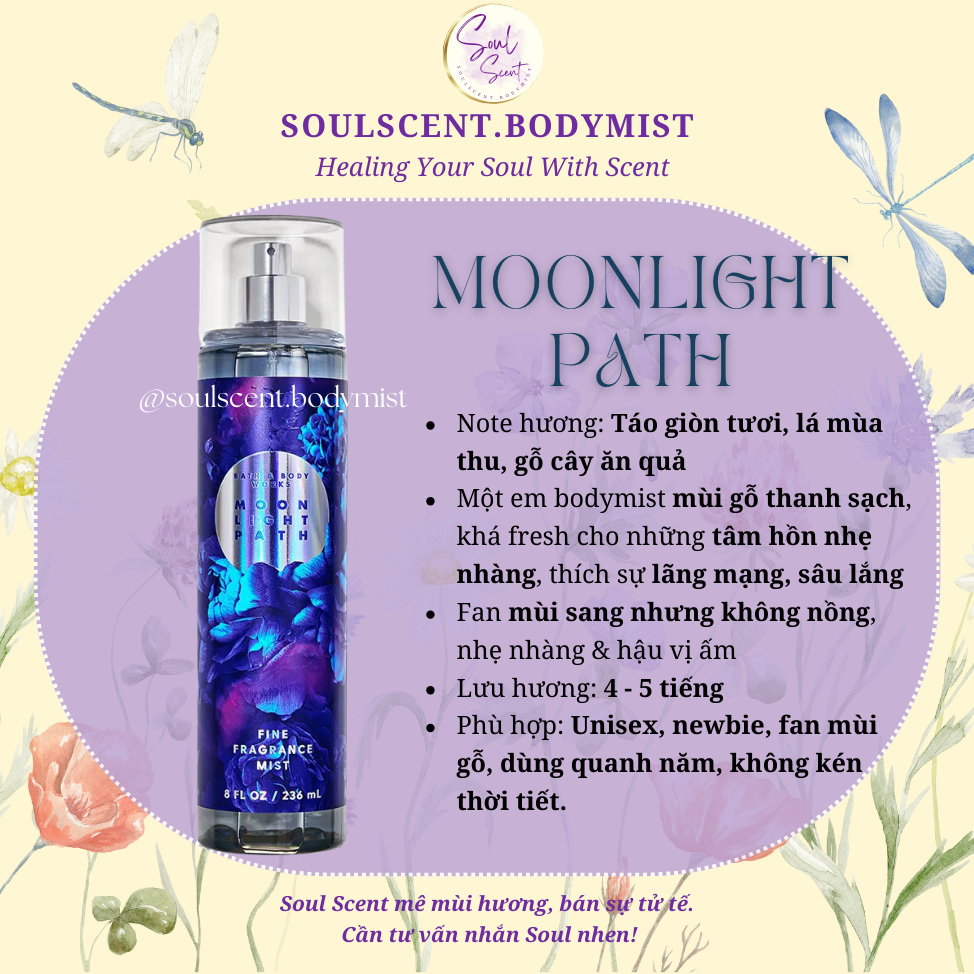 Moonlight Path Body mist xịt thơm toàn thân Bath & Body Works mùi phấn | Soul Scent  (AUTH Mỹ)