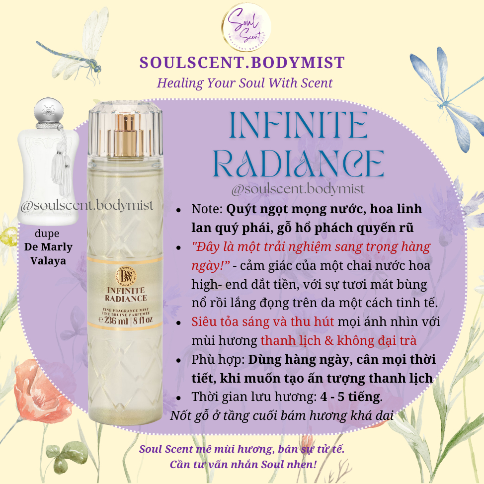 INFINITE RADIANCE Body mist xịt thơm nước hoa toàn thân Bath & Body Works (AUTH Mỹ) | Soul Scent