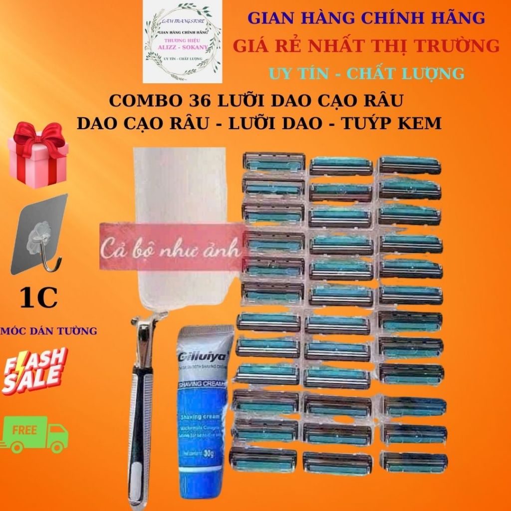GIÁ RẺ - FREESHIP + Combo 36 lưỡi dao cạo râu hai lớp, Cây cạo râu - 36 lưỡi dao - tuýp kem cạo râu