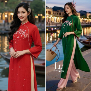   40-90kg  N08-Áo dài cách tân đũi vân mây thêu hoa áo dài bigsize  aodailynka88 
