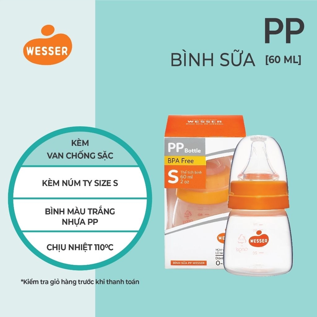 [CHÍNH HÃNG] Bình sữa wesser pp cổ hẹp 60ml