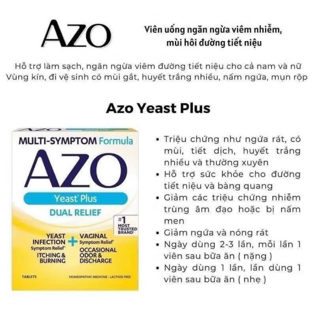 Viên uống AZO vàng - AZO Yeast Plus/ Cranberry hàng Mỹ