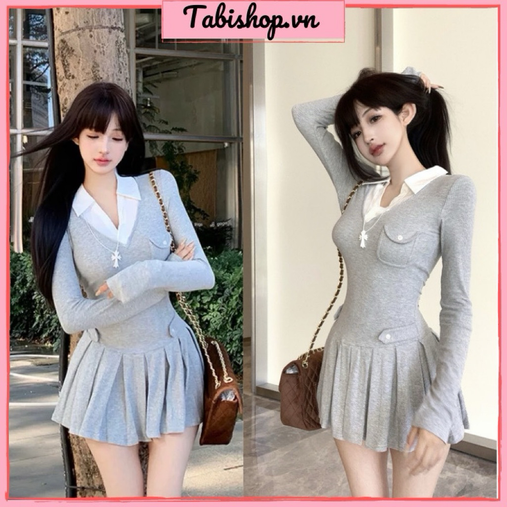pass/thanh lý váy dài tay màu xám tabishop size S dưới 50kg