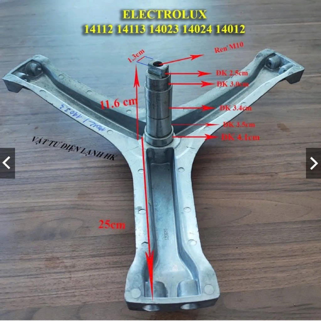 Trục càng ba chạc máy giặt sấy ELECTROLUX 11Kg EWF 14112 14113 10Kg EWW 14023 14024 14012