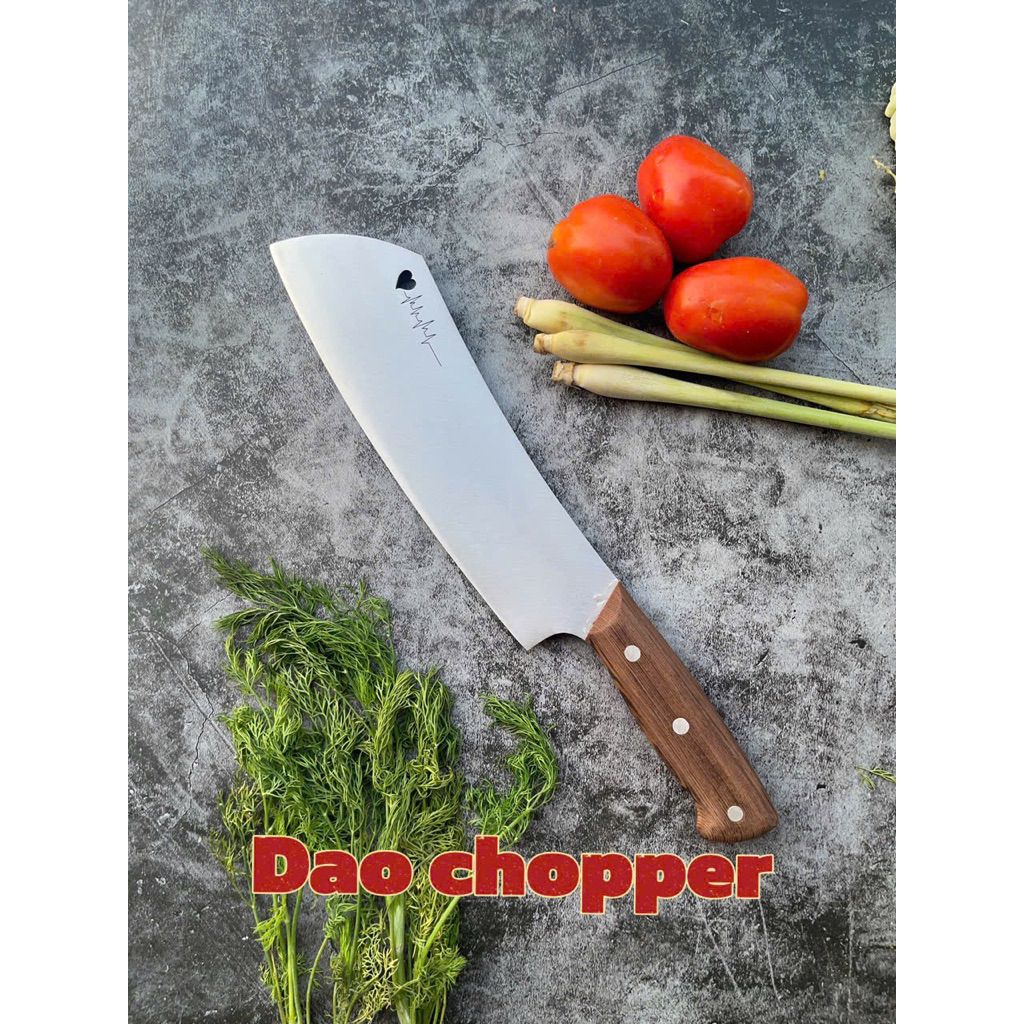 dao chopper thép 440c kháng han rỉ, cán ốp gỗ mun chốt 3 đinh