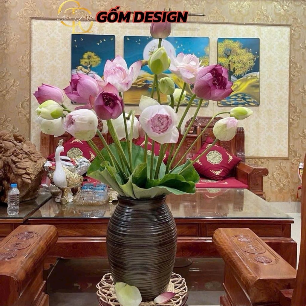 (Giá Huỷ Diệt) Bình gốm cắm hoa dáng chum đại, chum viền, chum khắc 3D cắm hoa sen, hoa ly xinh yêu