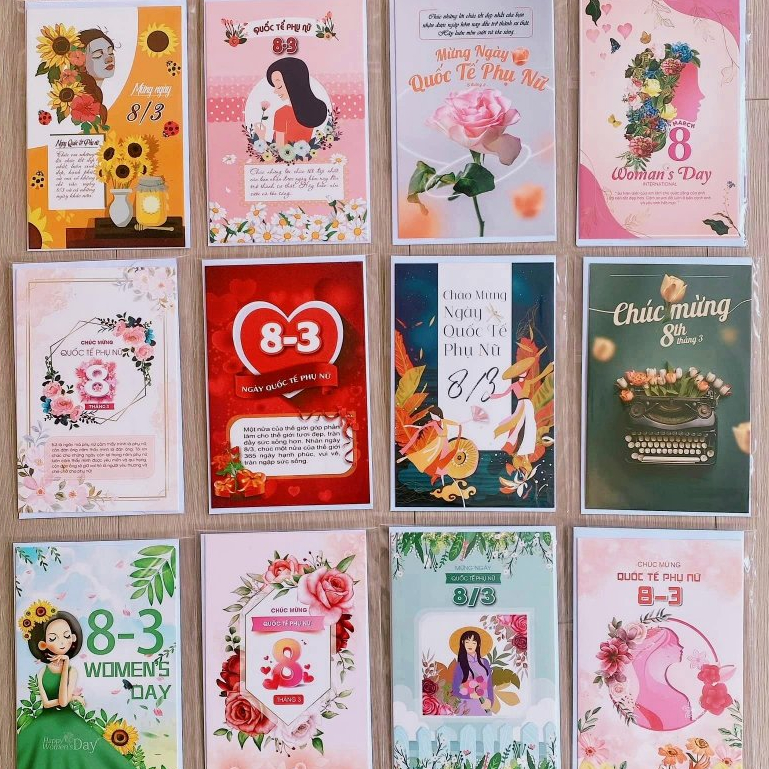 COMBO 20 Thiệp 8/3, 20/11, thiệp 20/10 , BEST WISHES  dày cứng cáp, THIỆP GẬP 10X15 cm, KÈM PHONG BÌ
