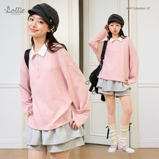  LOLLIE STUDIO - Áo len nỉ kẻ ngang cổ polo Nari Sweatshirt TKP253 