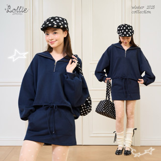  LOLLIE STUDIO - Set Áo nỉ cổ thuỷ thủ khoá zip  Chân váy nỉ túi kiểu hoodie Bomi TKP248 TKC71 