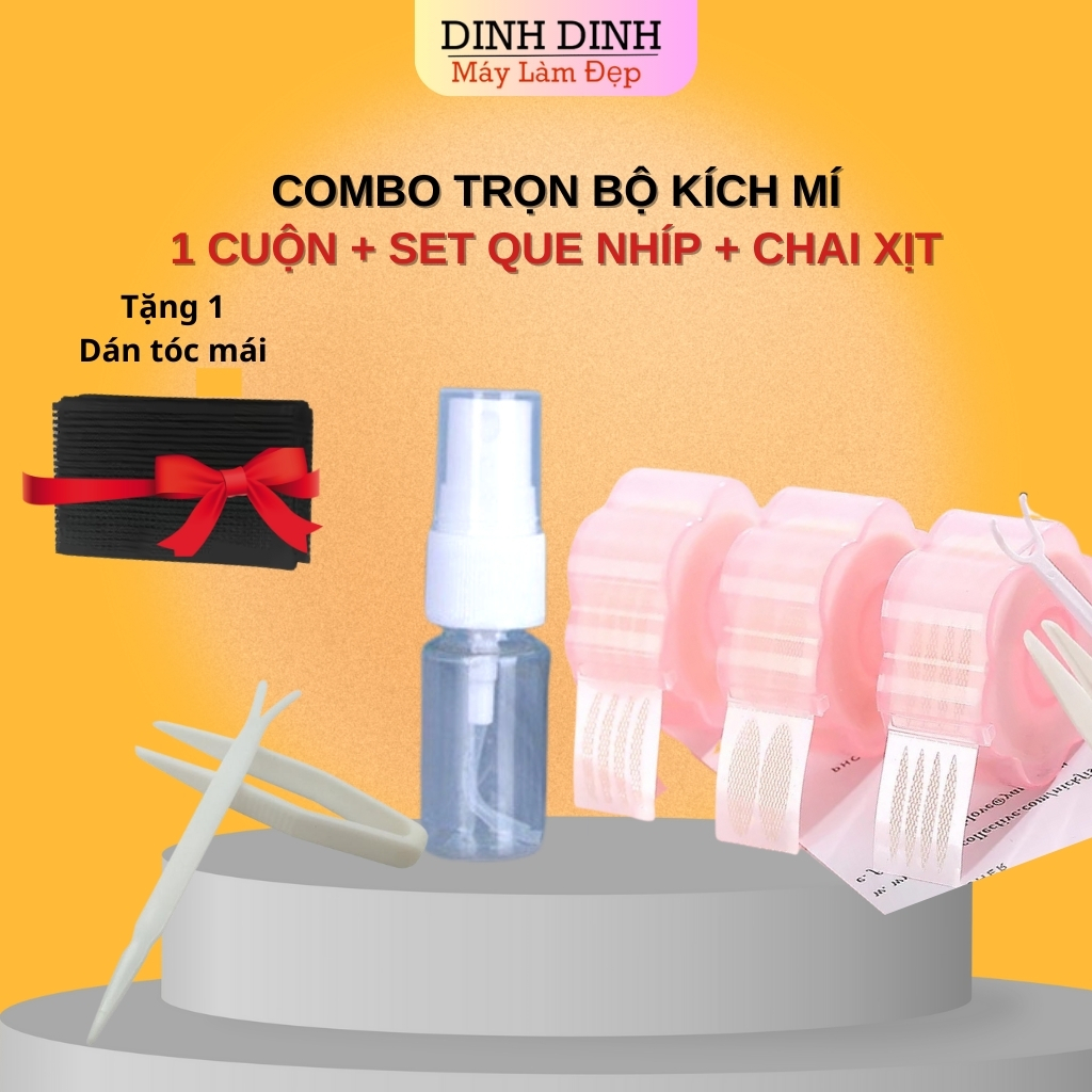  Combo kích mí lưới đầy đủ: Cuộn 360 miếng dán mí + set que nhíp + lọ xịt dán mí kích mí tàng hình 